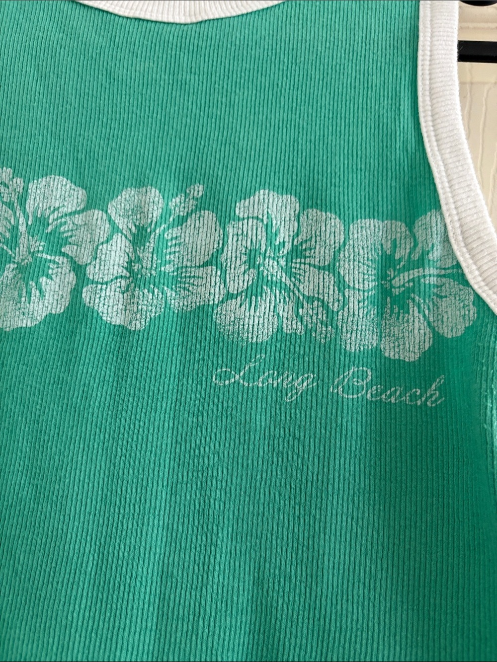 Hollister Green Ribbed Crop Tank with White Trim - Picture 2 of 3